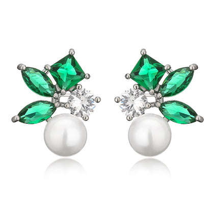 RAKOL European and American Cross-border Fashion Commuter Personalized Earrings, Square Horse Eye Zircon Pearl Simple Earrings