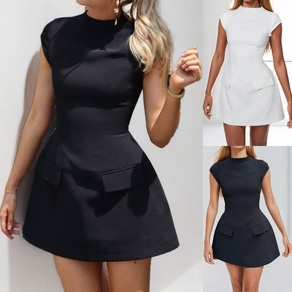 2026 European and American women's clothing temperament elegant high-waisted sexy miniskirt women's fashion crew neck short-sleeved European and American dress | Ciaura