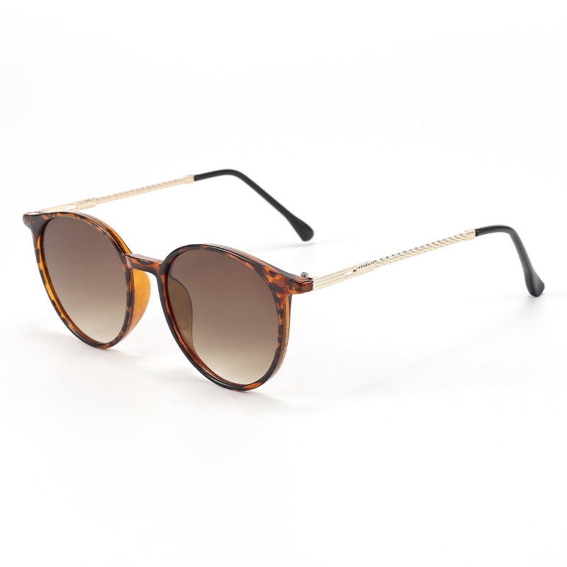 Leopard print round frame sunglasses for women, 2025 new high-end metal sunglasses, versatile personalized cross-border sunglasses for men