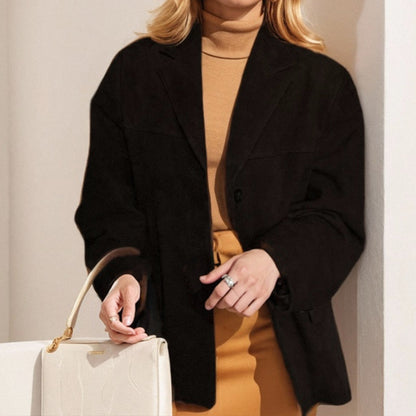 Primavera 2026: Novo Blazer Transfronteiriço em Camurça com Bolsos e Lapela com Botões, Estilo Europeu e Americano.