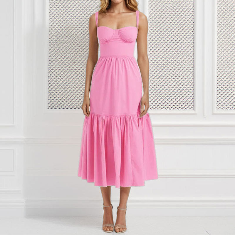 Cross-border Europe and the United States 2026 new Amazon women's temperament sexy printed backless pressed pleated sleeveless slip dress