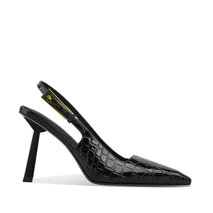 Spring 2026 pointed toe thin heel patent leather high-heeled sandals women's European and American sexy back space one-line belt commuting versatility to show slimming