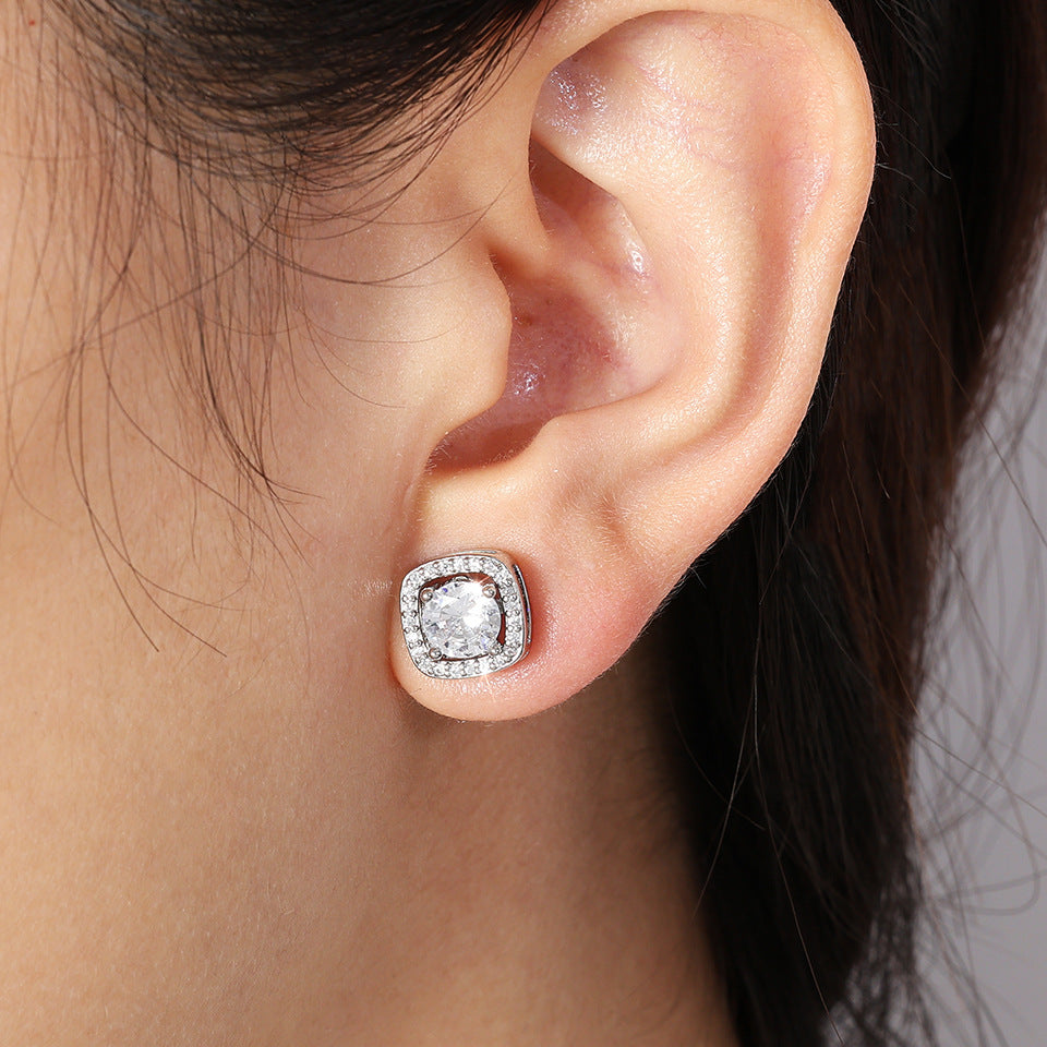 RAKOL European and American cross-border square high-quality zircon fashion commuter earrings for women, light luxury, niche, and indifferent style in stock