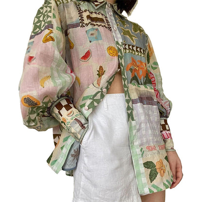 Foreign trade 2026 European and beautiful women's clothing new temperament commuter shirt lapel print long sleeve casual fashion women's shirt