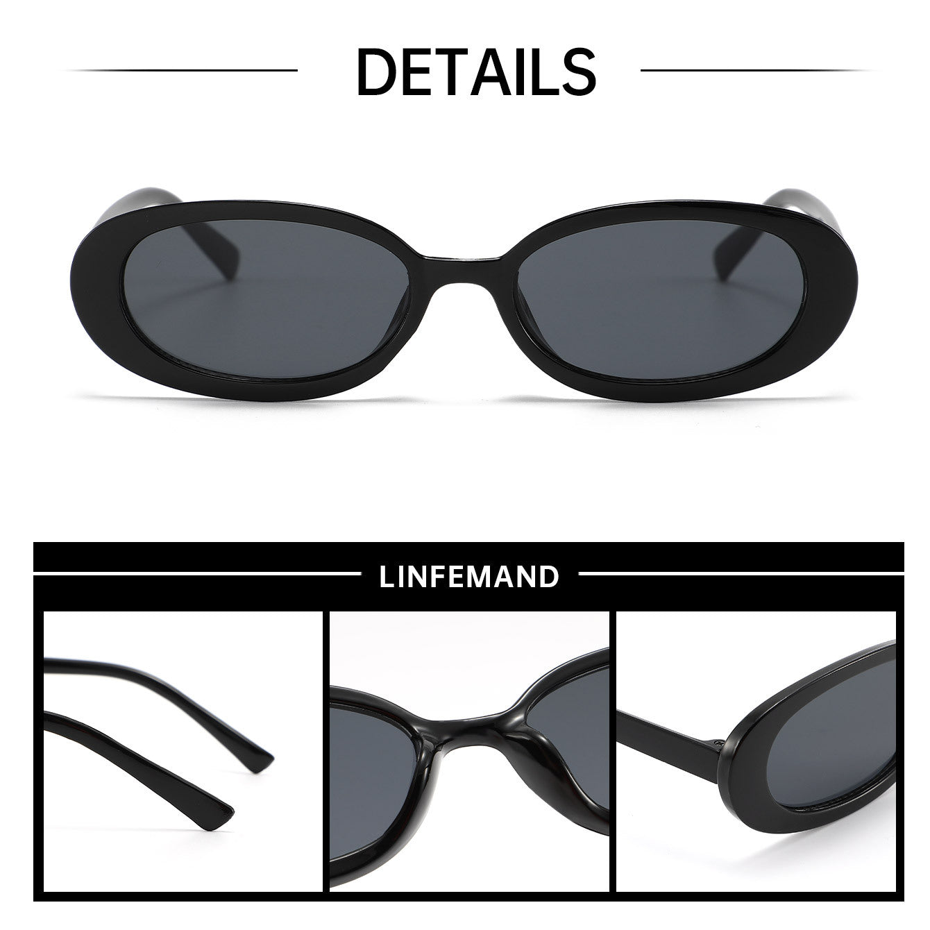 3-piece set oval frame sunglasses for women, popular internet celebrity sunglasses for street photography, classic vintage Hong Kong style sunglasses