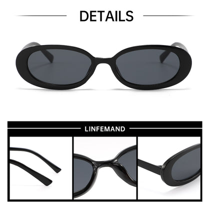 3-piece set oval frame sunglasses for women, popular internet celebrity sunglasses for street photography, classic vintage Hong Kong style sunglasses