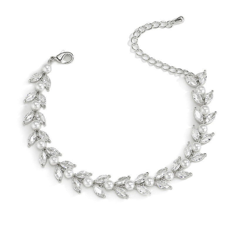 RAKOL cross-border new light luxury elegant fully studded zircon pearl bracelet for brides, banquets, evening gowns