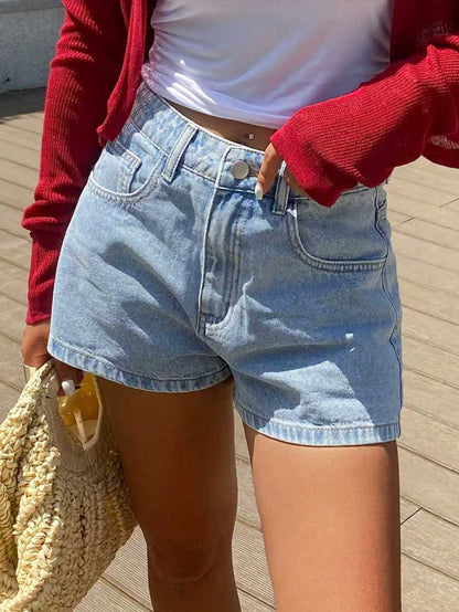 European and American cross-border minimalist denim shorts, 2026 fashionable washed denim shorts for women