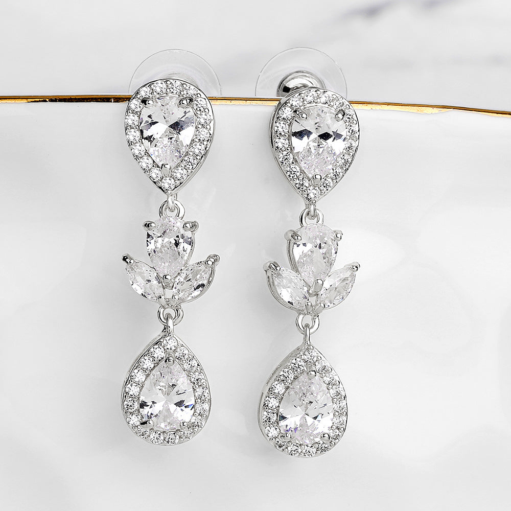 RAKOL in-stock wholesale zircon jewelry two-piece set, women's earrings, necklace, bridal wedding accessories