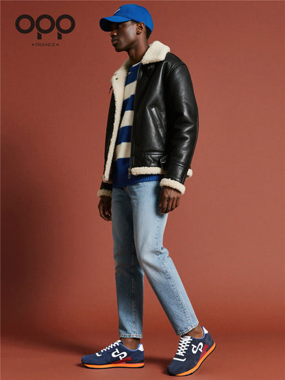 OPP Men's Shoes Spring 2026 New Leather Men's Sports Running Casual Shoes Fashion Versatile Color-Blocked Forrest Gump Shoes