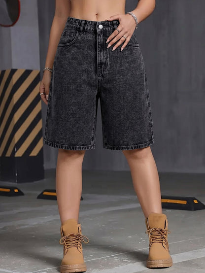 Cross-border women's jeans in black, fashionable, simple, relaxed, and casual versatile denim shorts, suitable for spring and summer