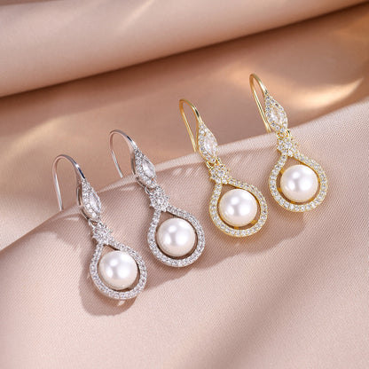 RAKOL Japanese and Korean New Women's Earrings, Copper Inlay AAA Zircon Pearl Wedding Dress Earrings Accessories for Women