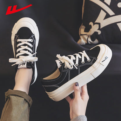 Pullback low-top solid color canvas shoes, Korean version student unisex couple shoes, fashionable, breathable, comfortable, and versatile platform shoes
