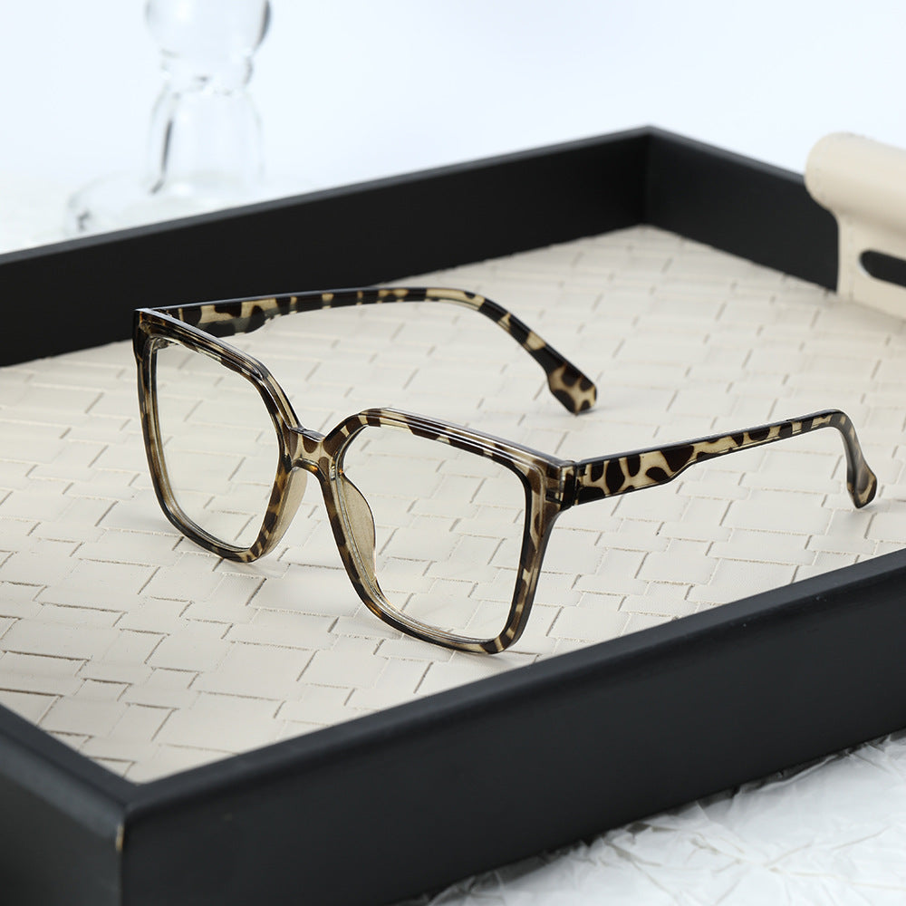 Large frame retro flat mirror, female face, small glasses, full frame, irregular lens, transparent frame, male tide anti-blue light
