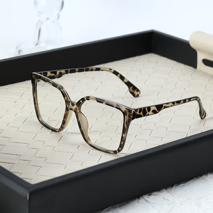 Large frame retro flat mirror, female face, small glasses, full frame, irregular lens, transparent frame, male tide anti-blue light