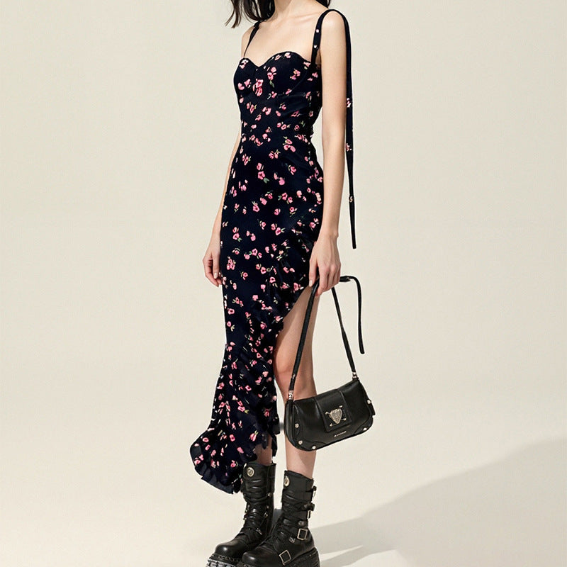 2025 Summer New Cross-border Amazon European and American French Clear Sweet Pleated Holiday Slip Dress