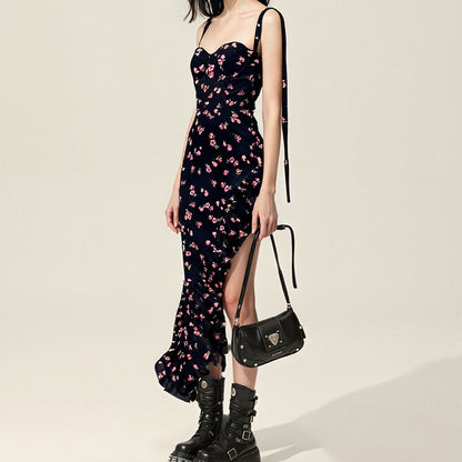 2025 Summer New Cross-border Amazon European and American French Clear Sweet Pleated Holiday Slip Dress