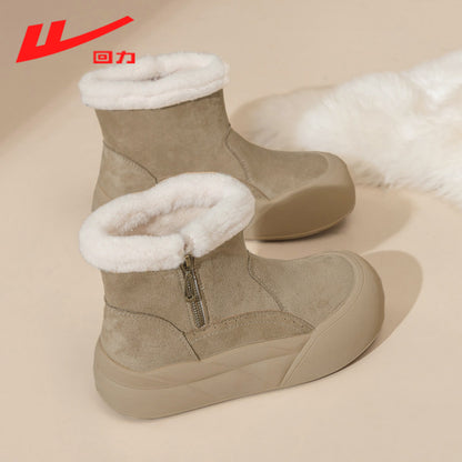 Warrior women's snow boots, 2025 new winter fleece-lined thickened warm cotton shoes, thick-soled non-slip short boots