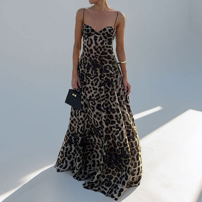 Cross-border European and American women's clothing 2025 new spring temperament elegant fashion sexy leopard print sundress long skirt women