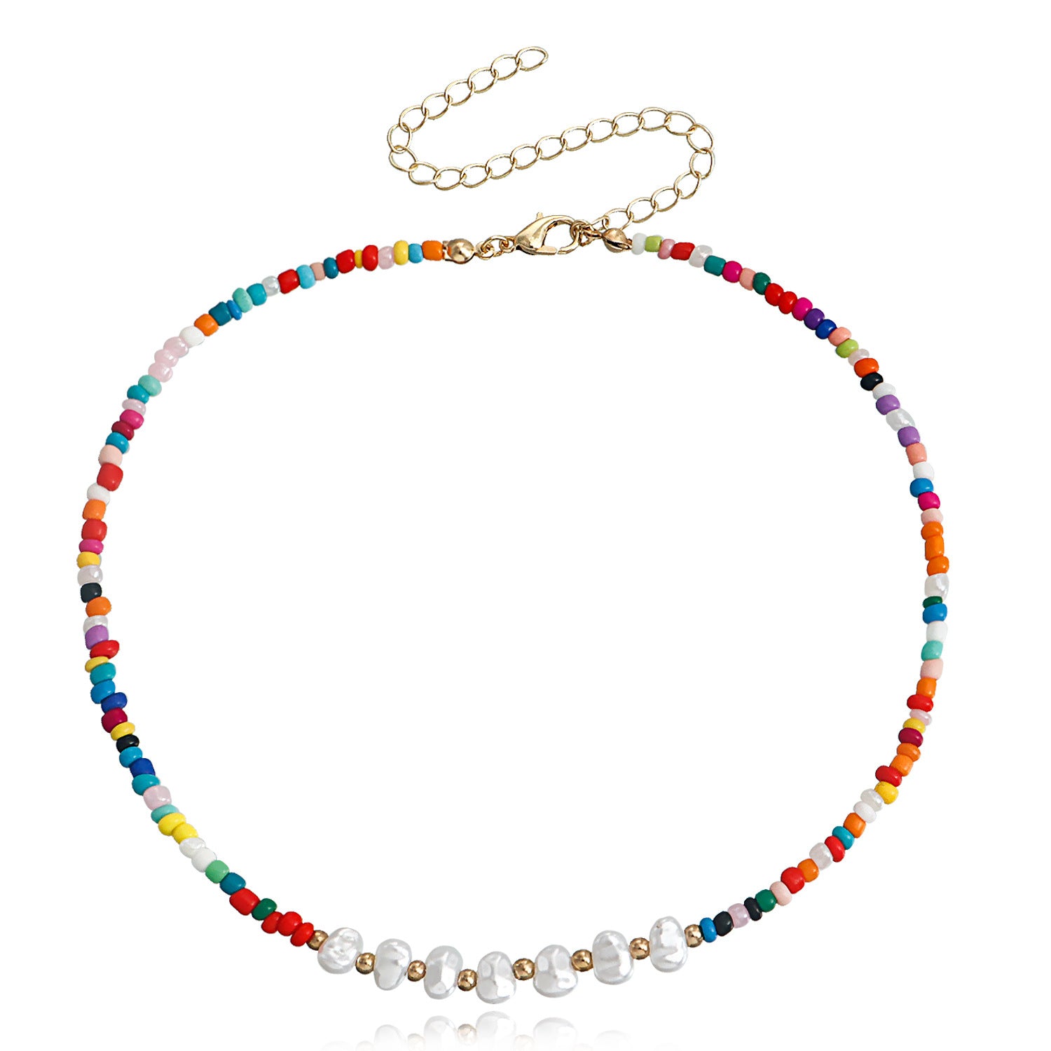 European and American cross-border jewelry bohemian color rice beads pearl beaded necklace women's hand-woven necklace wholesale