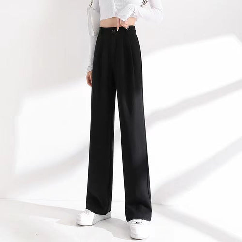 Suit pants, women's high-waisted slimming drape, 2023 spring and summer, small straight floor-length wide leg pants, trendy