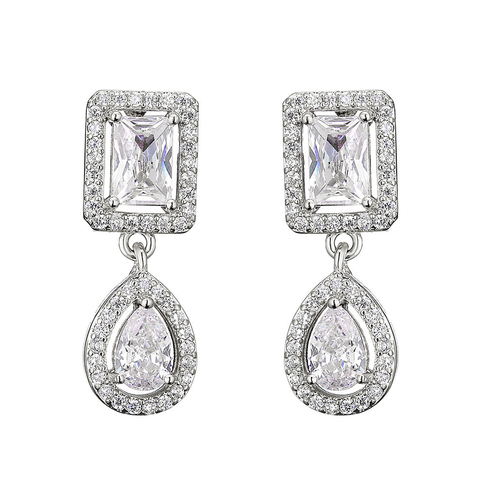 RAKOL European and American classic vintage light luxury geometric square earrings for women, exquisite and exquisite micro-inlaid waterdrop zircon earrings