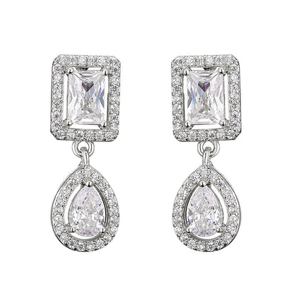 RAKOL European and American classic vintage light luxury geometric square earrings for women, exquisite and exquisite micro-inlaid waterdrop zircon earrings