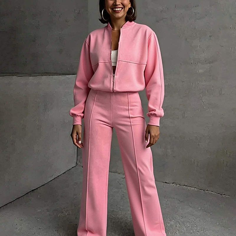 Europe and America 2025 New Amazon Solid Color Zipper Cardigan Sweatshirt Women's Fashion Casual Women's Spring Women's Suit