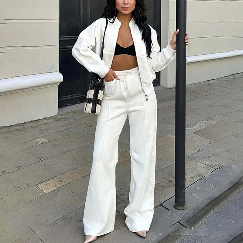 Europe and America 2025 New Amazon Solid Color Zipper Cardigan Sweatshirt Women's Fashion Casual Women's Spring Women's Suit