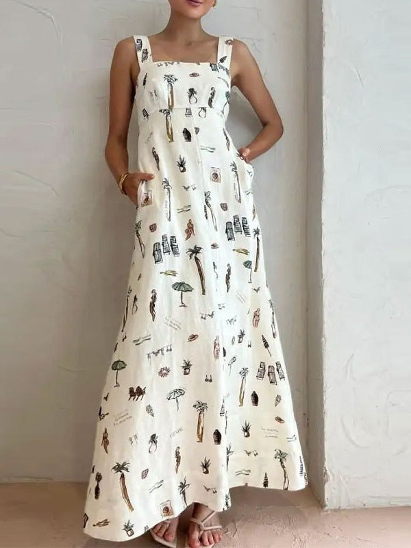 2026 AliExpress bow strap spring long skirt European and beautiful clothing print sexy backless camisole dress for women