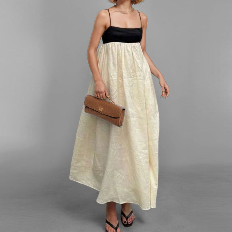 2026 New Amazon European and American Spring Temperament Elegant Fashion Casual Contrast Slip Dress Resort Long Dress