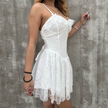 Foreign trade women's clothing European and American style sexy lace spliced ruffled dress fashion slim slip dress for women