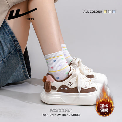 Pull-back fleece warm platform shoes new women's shoes in winter Versatile low-top cotton shoes cute puppy style student shoes