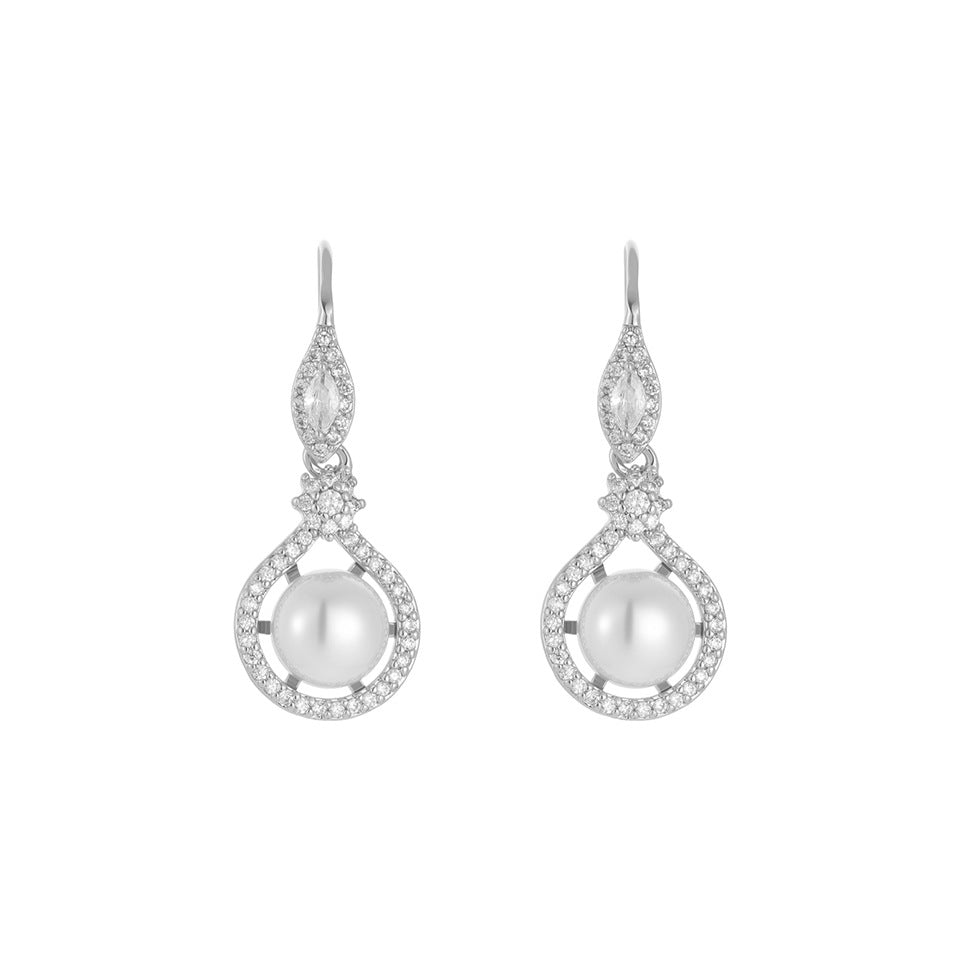 RAKOL Japanese and Korean New Women's Earrings, Copper Inlay AAA Zircon Pearl Wedding Dress Earrings Accessories for Women