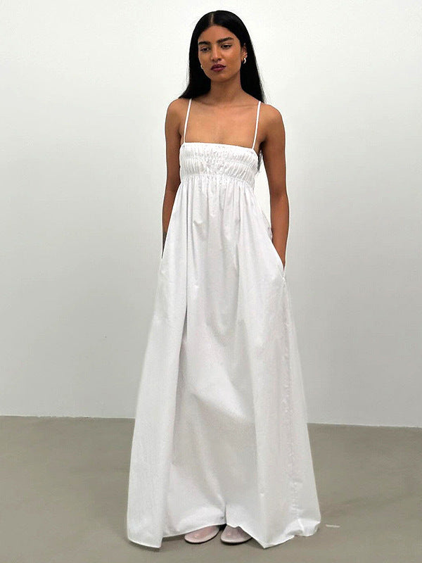 Cross-border Amazon new European and American clothing temperament solid color bandeau sleeveless loose casual white slip dress