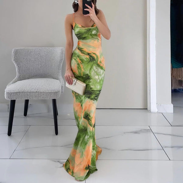 European and American women's clothing 2025 hot sale summer new products fashion temperament print sexy slim dress foreign trade wholesale