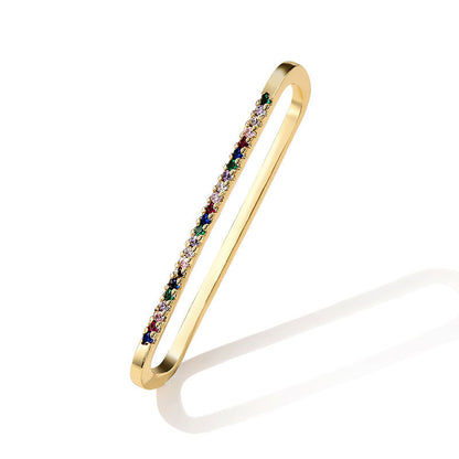 Geometric long oval hollowed out large earrings, European and American export style, fashionable copper zircon single earrings