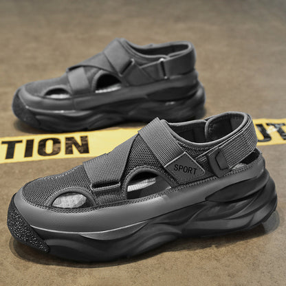 Plus size cross-border men's sandals casual versatile sandals teenagers breathable trend cut-out cool velcro sandals