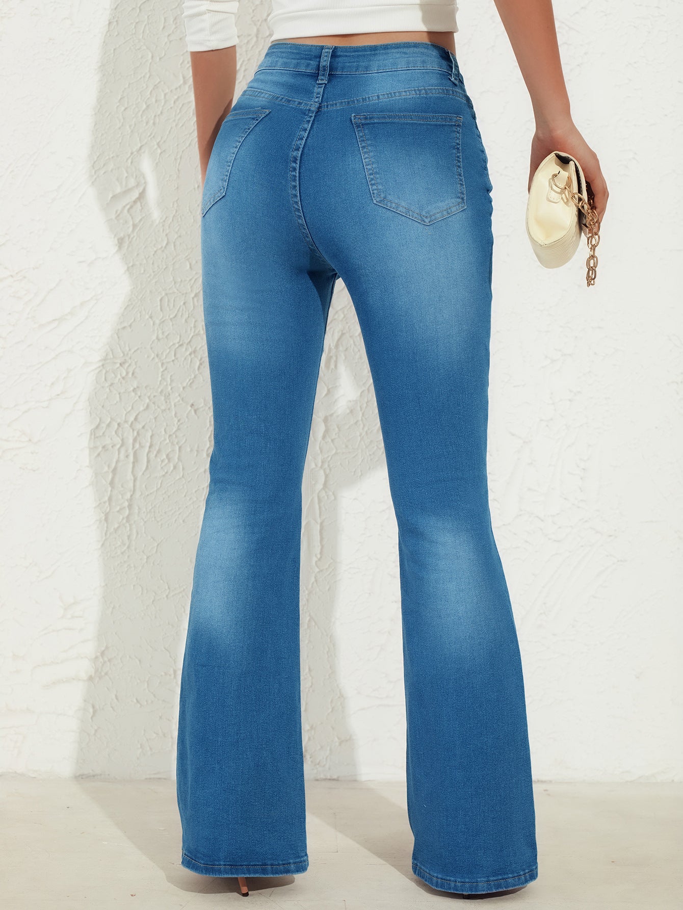 Cross-border exclusive Amazon independent station spot European and American clothing high-waisted elastic nail buckle tight bootcut jeans for women
