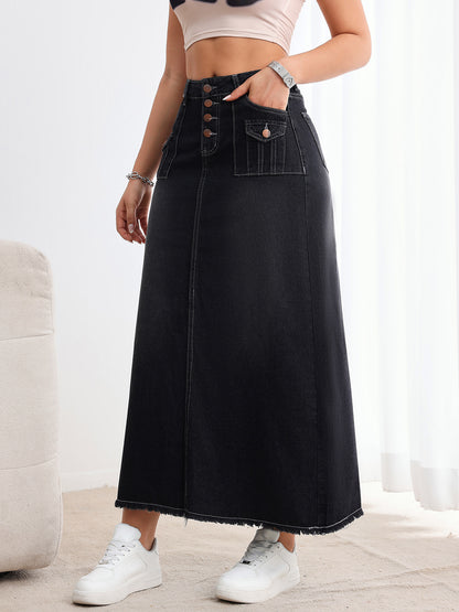 TEMU cross-border American retro washed denim skirt is worn loose and loose, with a multi-button mid-high waist to look slim