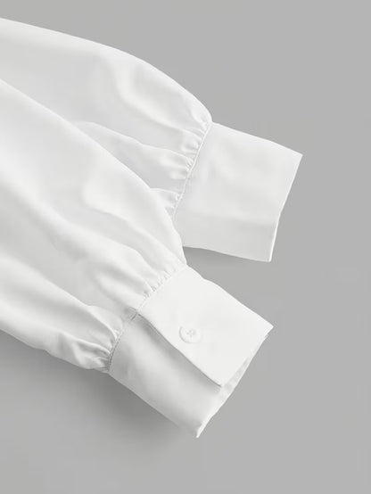 Cross-border European and American women's fashion and casual elegant style, lapel, pleated, slim-fit, solid-color shirt