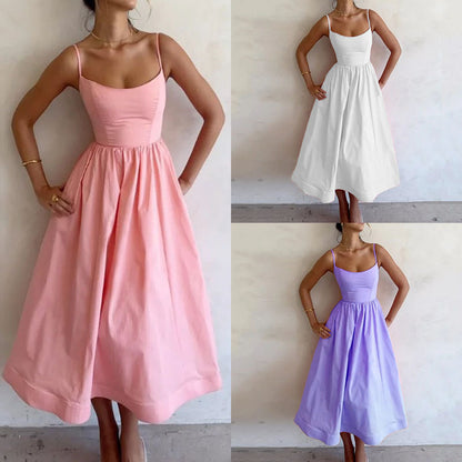 2026 New European and American Clothing Temperament Commuting Sexy Low-cut Slim Waist Slip Slip Slip European and American Dress Women