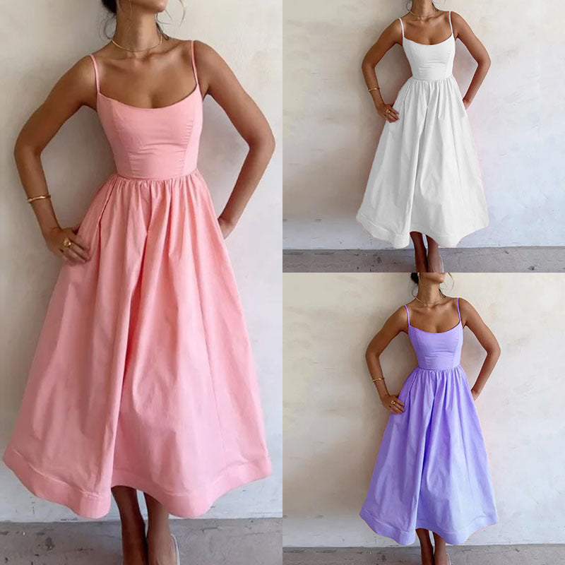 2026 New European and American Clothing Temperament Commuting Sexy Low-cut Slim Waist Slip Slip Slip European and American Dress Women