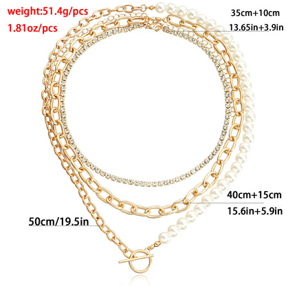 European and American cross-border jewelry ins style texture imitation pearl clavicle necklace women's simple rhinestone claw chain necklace wholesale