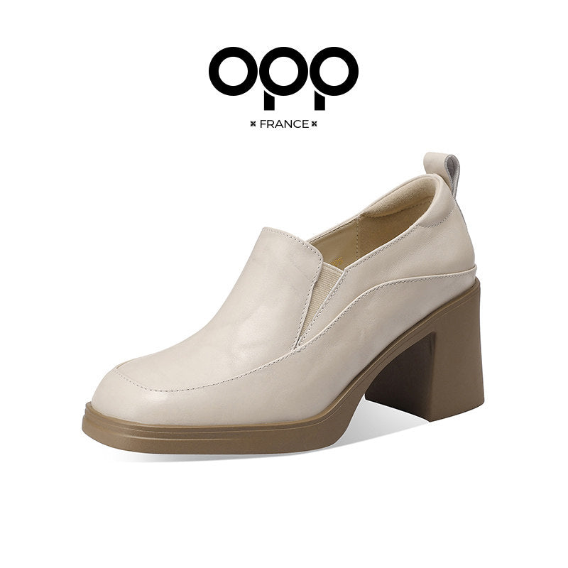 OPP leather loafers women's shoes 2025 spring and autumn new explosive platform British style women's black casual shoes