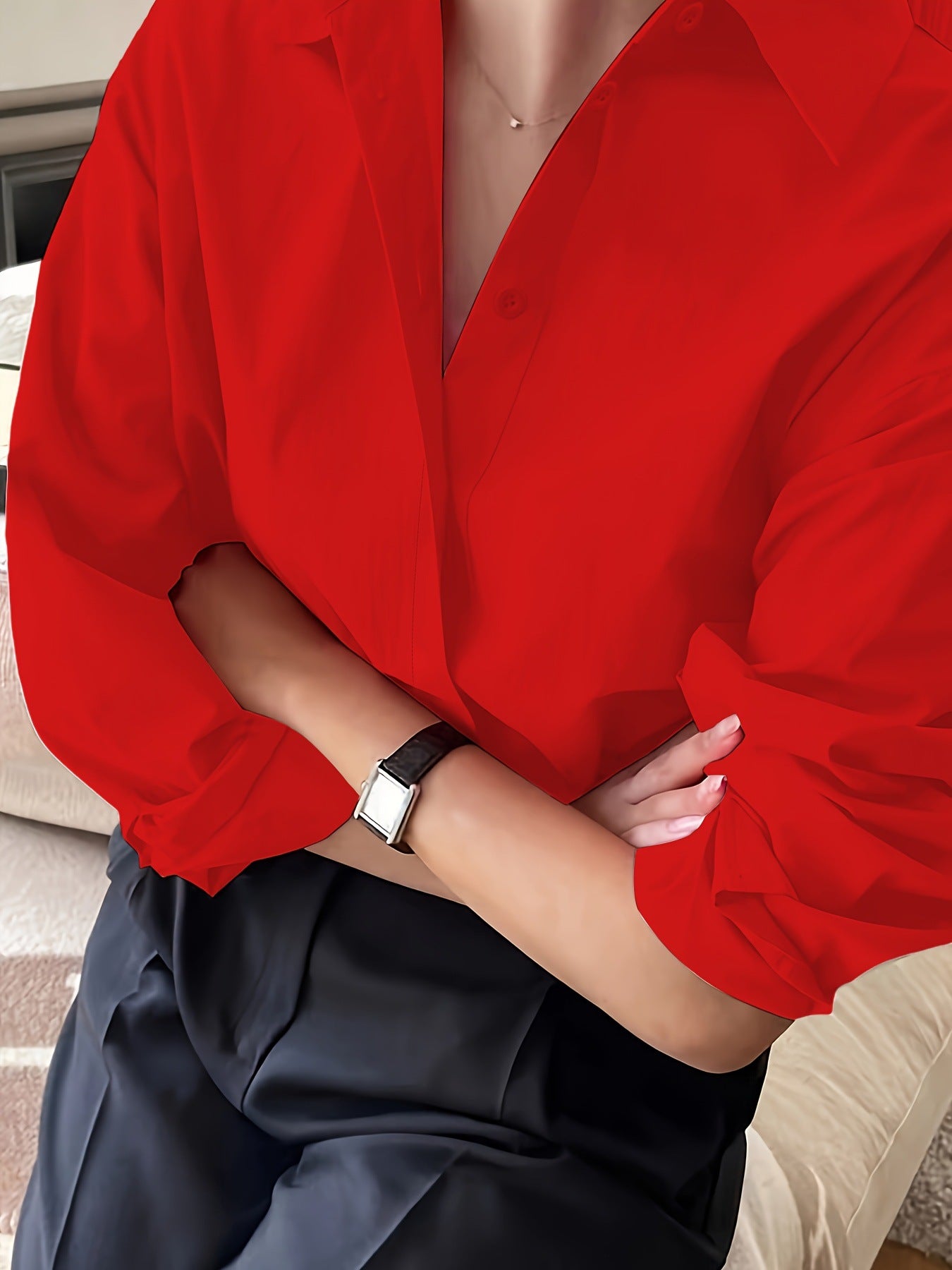European and American cross-border plus-size women's new long-sleeve minimalist shirt, cotton poplin lapel, versatile loose fit for commuting