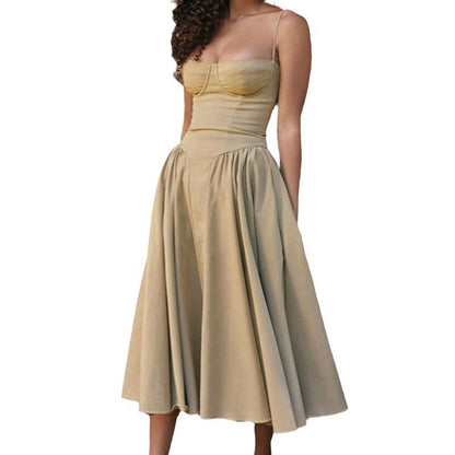 2026 spring new cross-border European and beautiful women's clothing temperament elegant French retro waist slim slip dress