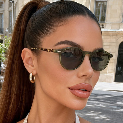 European-American style round sunglasses with UV protection tortoiseshell stud decoration, sun-blocking sunglasses for driving, high-end look