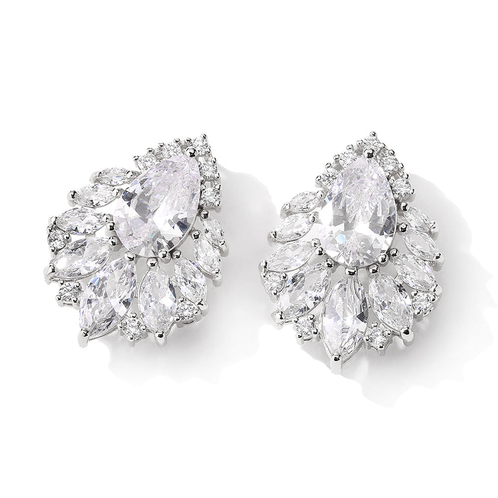 Cross-border bestselling accessories: waterdrop zircon studs with floral shapes, light luxury and high-end evening earrings