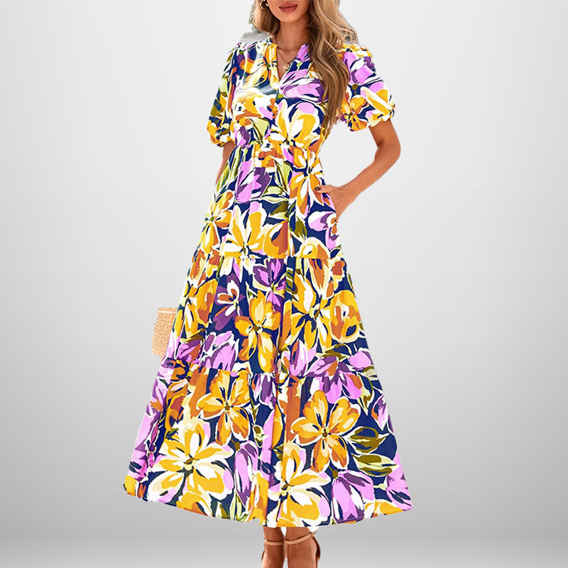 2025 summer new cross-border European and American fashion elegant and dignified atmospheric printed dress French maxi dress 661